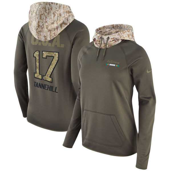 Women Nike Dolphins 17 Ryan Tannehill Olive Salute To Service Pullover Hoodie